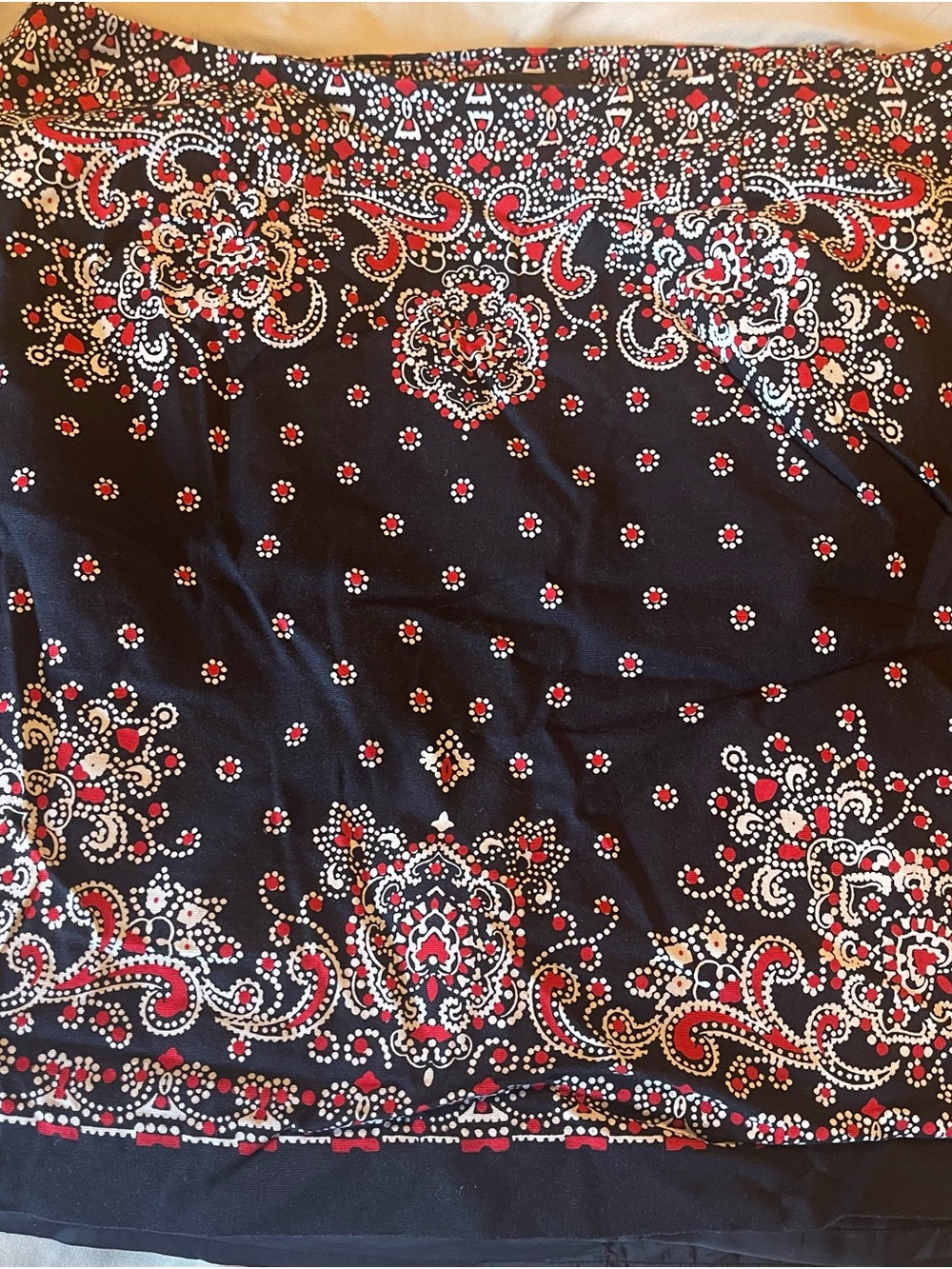 Talbots Black Paisley-Style skirt with Red and White Accents